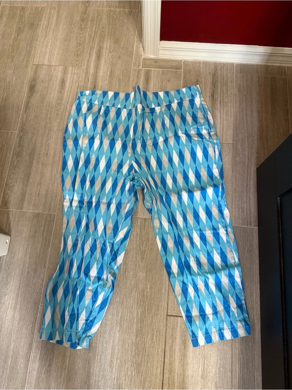 Laura Byrnes of California women's baby blue Harlequin print pants size 4x